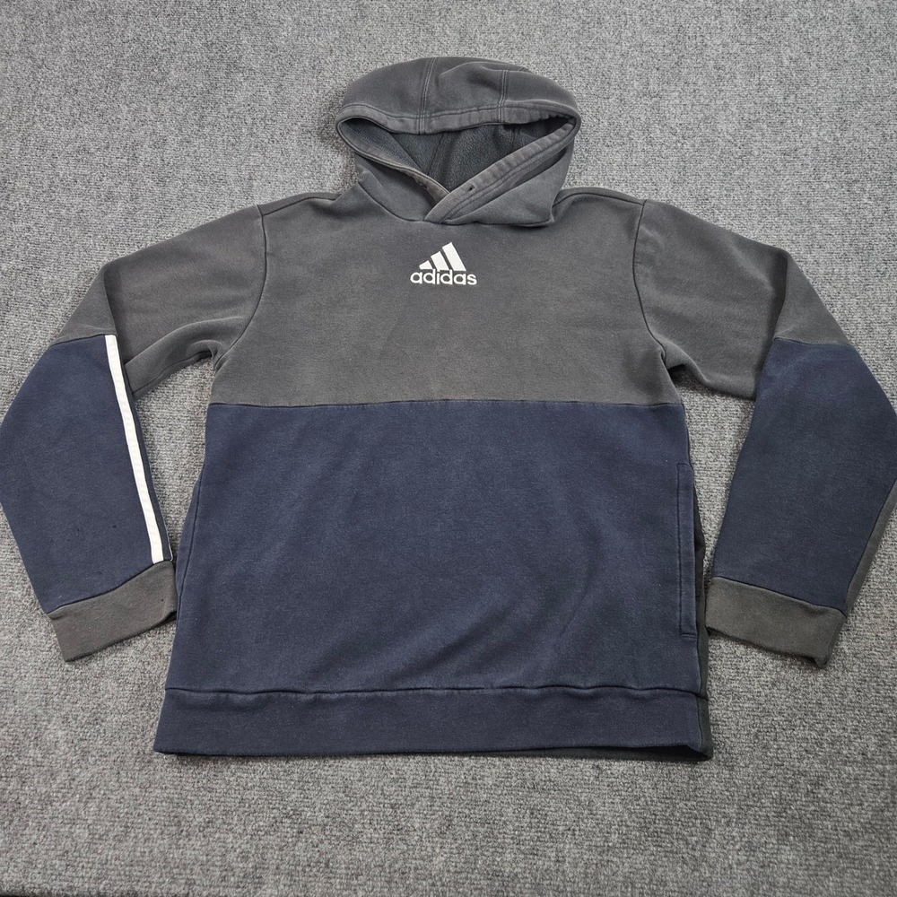 Adidas Hoodie Sweatshirt Blue Gray Colorblock Pullover Athletic Casual